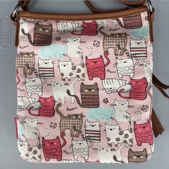Unionbay Crossbody Cat Print Purse Multiple Zipper Pockets Pink Cat Bag Meow - Picture 6 of 9